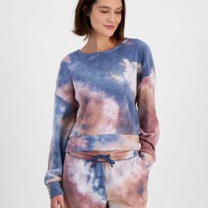 HIPPIE ROSE Juniors' Tie-dyed Drop-shoulder Long-sleeve Top In Teal Tie Dye